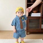 【73-120cm】セットアップ ベビー ネクタイ付き デニム - 画像 (9)