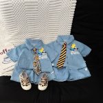 【73-120cm】セットアップ ベビー ネクタイ付き デニム - 画像 (6)