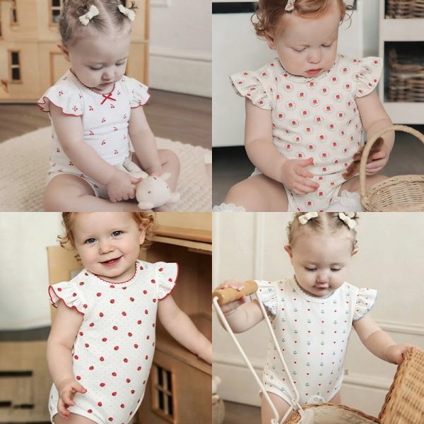 【66-90cm】ロンパース ベビー フレンチスリーブ おしゃれ