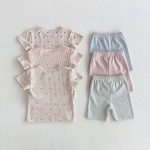 【80-130cm】セットアップ ハートTシャツ&ボーダーショーツセット カジュアル - 画像 (5)