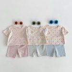 【80-130cm】セットアップ ハートTシャツ&ボーダーショーツセット カジュアル - 画像 (3)