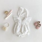【66-100cm】ロンパース ベビー ホワイト 蝶結び