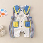 【66-90cm】ロンパース ベビー ストライプ クマ かわいい - 画像 (4)