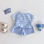 【73-120cm】セットアップ ベビー 学院風 ストライプセット - 画像 (5)