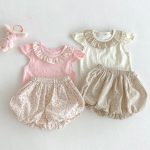 【66-100cm】セットアップ ベビー フリル襟トップス&フラワーパンツ - 画像 (4)