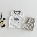 【73-110cm】セットアップ ベビー 車ロゴノースリーブ&チェックパンツ - 画像 (3)