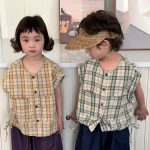 【80-140cm】トップス キッズ服 チェック柄 ノースリーブ - 画像 (5)