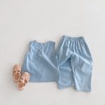 【80-130cm】セットアップ キッズ服 ノースリーブ デニム - 画像 (2)