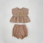 【66-100cm】セットアップ ベビー チェック 刺繍 フラワー - 画像 (12)