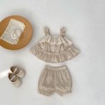 【66-100cm】セットアップ ベビー フリルキャミ＆無地ショートパンツ - 画像 (2)