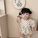 【66-90cm】ロンパース ベビー 韓国風 パフスリーブ ドット - 画像 (10)