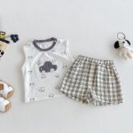 【73-110cm】セットアップ ベビー 車ロゴノースリーブ&チェックパンツ - 画像 (5)