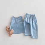 【80-130cm】セットアップ キッズ服 ノースリーブ デニム - 画像 (3)