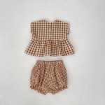 【66-100cm】セットアップ ベビー チェック 刺繍 フラワー - 画像 (13)