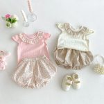 【66-100cm】セットアップ ベビー フリル襟トップス&フラワーパンツ - 画像 (5)