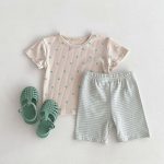 【80-130cm】セットアップ ハートTシャツ&ボーダーショーツセット カジュアル - 画像 (9)