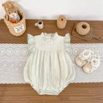 【66-90cm】ロンパース ベビー 無地 フリルスリーブ - 画像 (6)