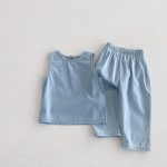 【80-130cm】セットアップ キッズ服 ノースリーブ デニム - 画像 (7)