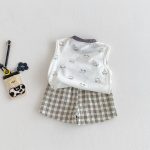 【73-110cm】セットアップ ベビー 車ロゴノースリーブ&チェックパンツ - 画像 (6)