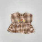 【66-100cm】セットアップ ベビー チェック 刺繍 フラワー - 画像 (14)