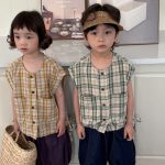 【80-140cm】トップス キッズ服 チェック柄 ノースリーブ - 画像 (9)