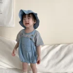 【66-100cm】ロンパース or Tシャツ ベビー 帽子付き デニム - 画像 (6)