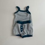 【73-100cm】セットアップ ベビー ボーダーキャミソール&ショートパンツ - 画像 (3)