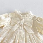 【66-90cm】ロンパース ベビー 蝶結び クリーム レース - 画像 (10)