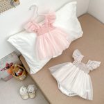 【66-90cm】ロンパース ベビー チュール スカート付き フリル袖 - 画像 (5)