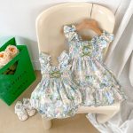 【66-90cm】ロンパースorワンピース ベビー 姉妹服 蝶結び フライングスリーブ 花柄 - 画像 (14)