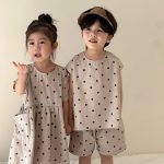 【80-130cm】セットアップorワンピース ノースリーブ ドット - 画像 (5)