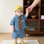 【73-120cm】セットアップ ベビー ネクタイ付き デニム - 画像 (8)