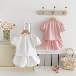 【80-130cm】ショートパンツ 女の子 無地 蝶結び セットアップ - 画像 (10)