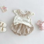 【66-100cm】セットアップ ベビー フリル襟トップス&フラワーパンツ - 画像 (10)