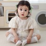 【66-90cm】ロンパース ベビー チューリップ パフスリーブ - 画像 (3)