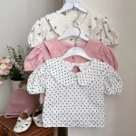 【66-100cm】Tシャツ ベビー ドットORリボン 折り襟 - 画像 (2)