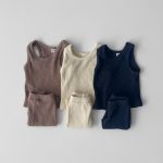 【80-130cm】セットアップ 無地ノースリーブルームウェアセット - 画像 (3)