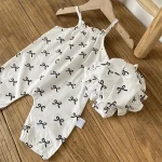 【66-100cm】ロンパース ベビー ハット付き リボン プリント キャミ - 画像 (13)