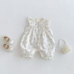 【66-90cm】 オールインワン ベビー フラワー柄 フリル - 画像 (2)