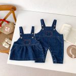 【66-90cm】ワンピースorサロペット デニム クマロゴ ベビー服 - 画像 (12)