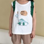 【80-150cm】セットアップ 英字と恐竜柄 ノースリーブスーツ - 画像 (10)