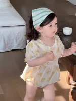 【66-90cm】ロンパース ベビー バック リボン 小花柄 - 画像 (7)