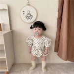 【66-90cm】ロンパース ベビー 韓国風 パフスリーブ ドット - 画像 (14)