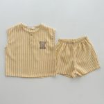 【80-130cm】セットアップ カラフル ストライプ 熊 シンプル - 画像 (3)