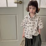 【80-140cm】半袖シャツ フラワー プリント レトロ - 画像 (2)