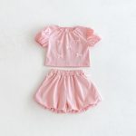 【80-130cm】ショートパンツ 女の子 無地 蝶結び セットアップ - 画像 (7)