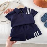 【80-130cm】セットアップ ストライプ柄 半袖ポロシャツ ショーツセット - 画像 (16)