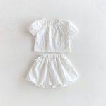 【80-130cm】ショートパンツ 女の子 無地 蝶結び セットアップ - 画像 (8)