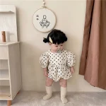 【66-90cm】ロンパース ベビー 韓国風 パフスリーブ ドット - 画像 (16)