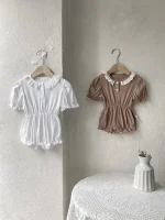 【66-90cm】ロンパース ベビー 韓国風 レース襟 パフスリーブ - 画像 (17)